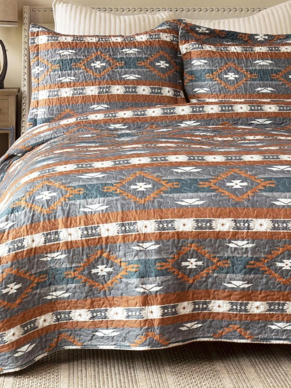 INC. Western Aztec Country Bedding Set, Southwestern 3-Piece Microfiber Quilt Se